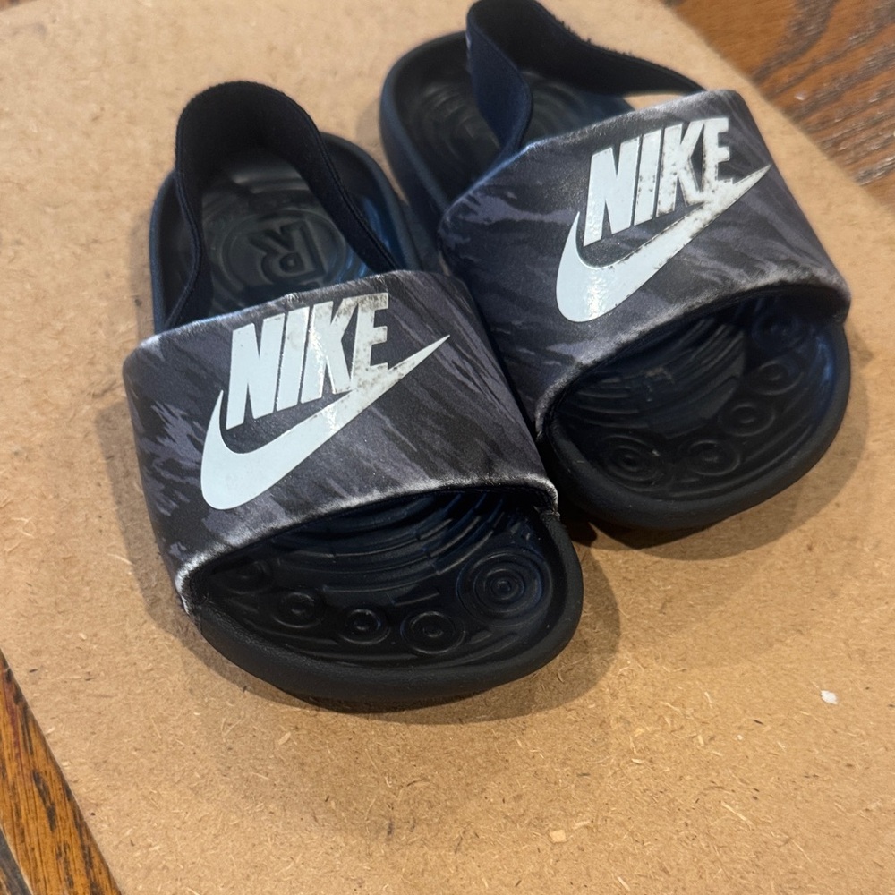 Nike Kids Black and White Slide Sandals with Logo
